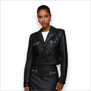 BAGATELLE Black Faux Leather Cropped Blazer Jacket, NWT